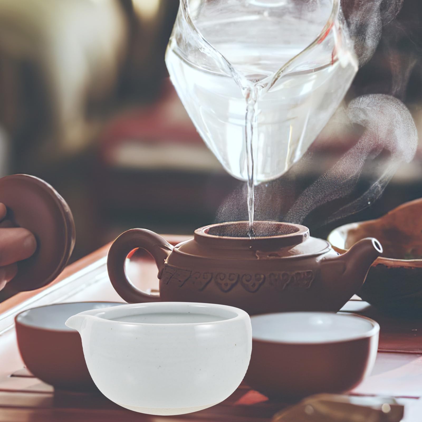 Operitacx Cuenco de Matcha Japonés de Cerámica Blanco con Pico Vertedor y Capacidad de 525ml, Fácil de Usar para Ceremonia del Té en Casa o Casa de Té Tradicional