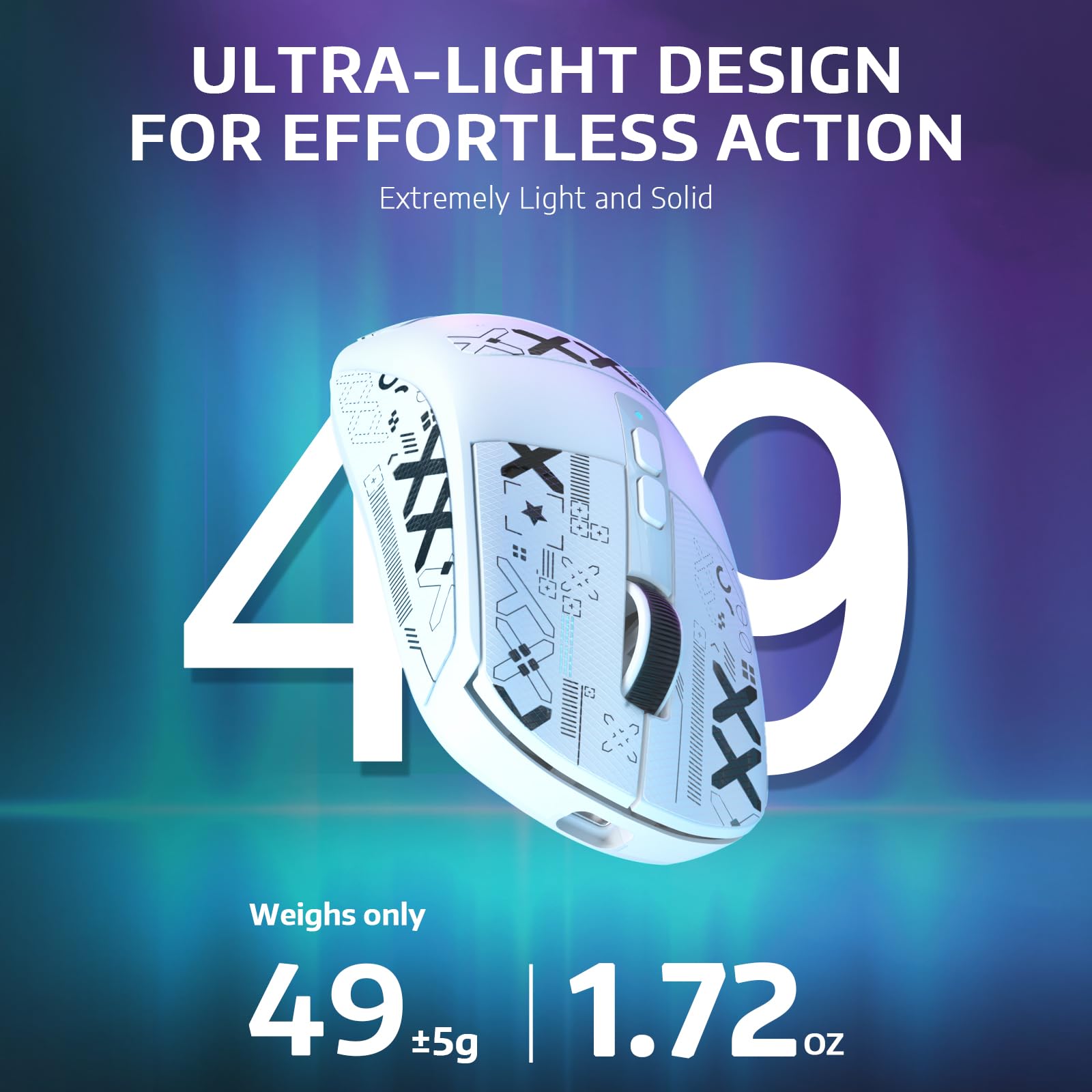 VGN GAMEPOWER ATTACK SHARK X6 SUPERLIGHT Mouse Gaming Wireless con Station di Carica, 49g Ultraleggero Mouse da Gioco G502, 26000DPI, PixArt PAW3395, 2.4G/Bluetooth/Cablato, Mouse Grip Tape, Bianco