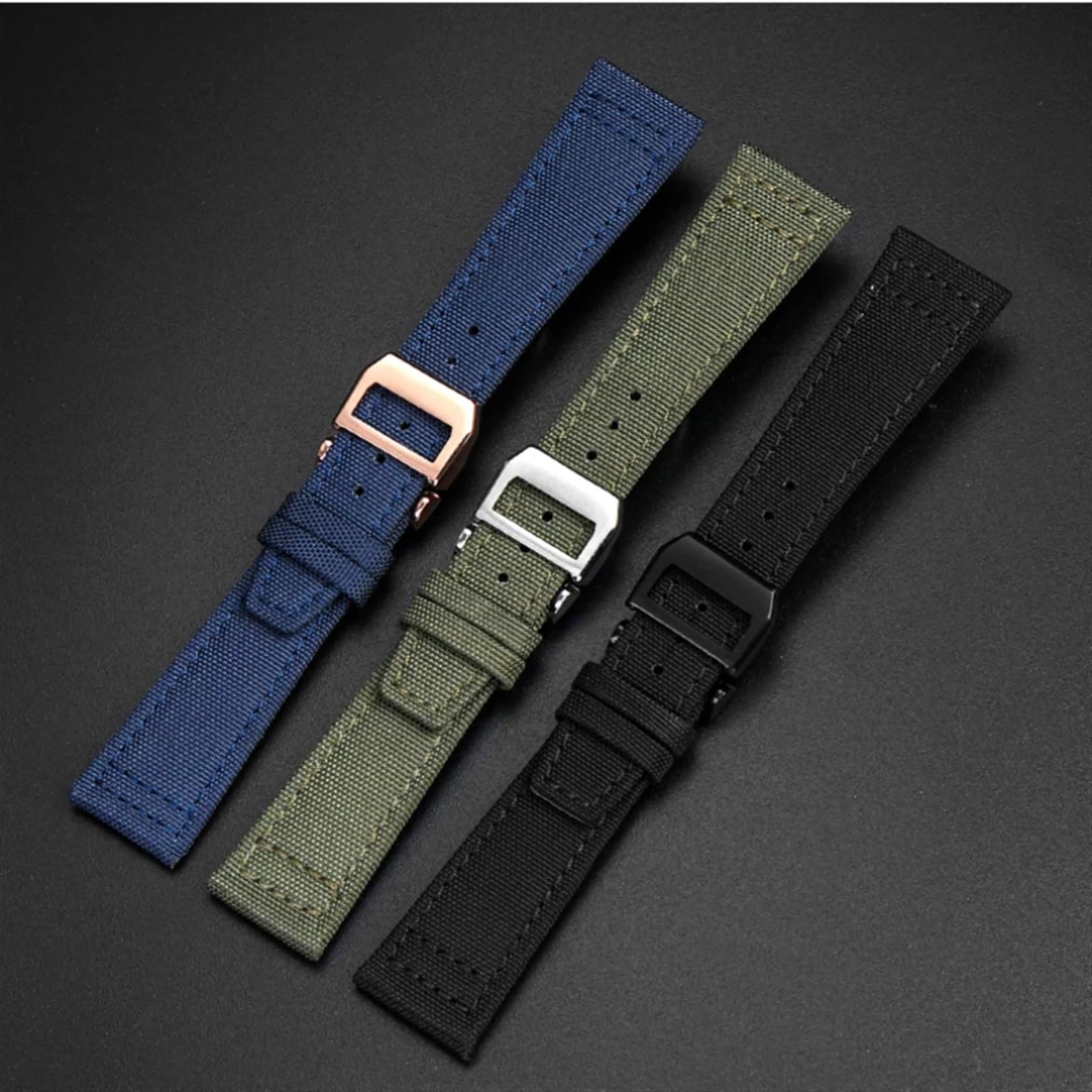 Hochdichtes Nylon-Rindsleder für IWC Pilot Portugal Stoff Uhrenarmband 20mm 21mm 22mm Armband Schwarz Armeegrün Blau Handgelenkgürtel