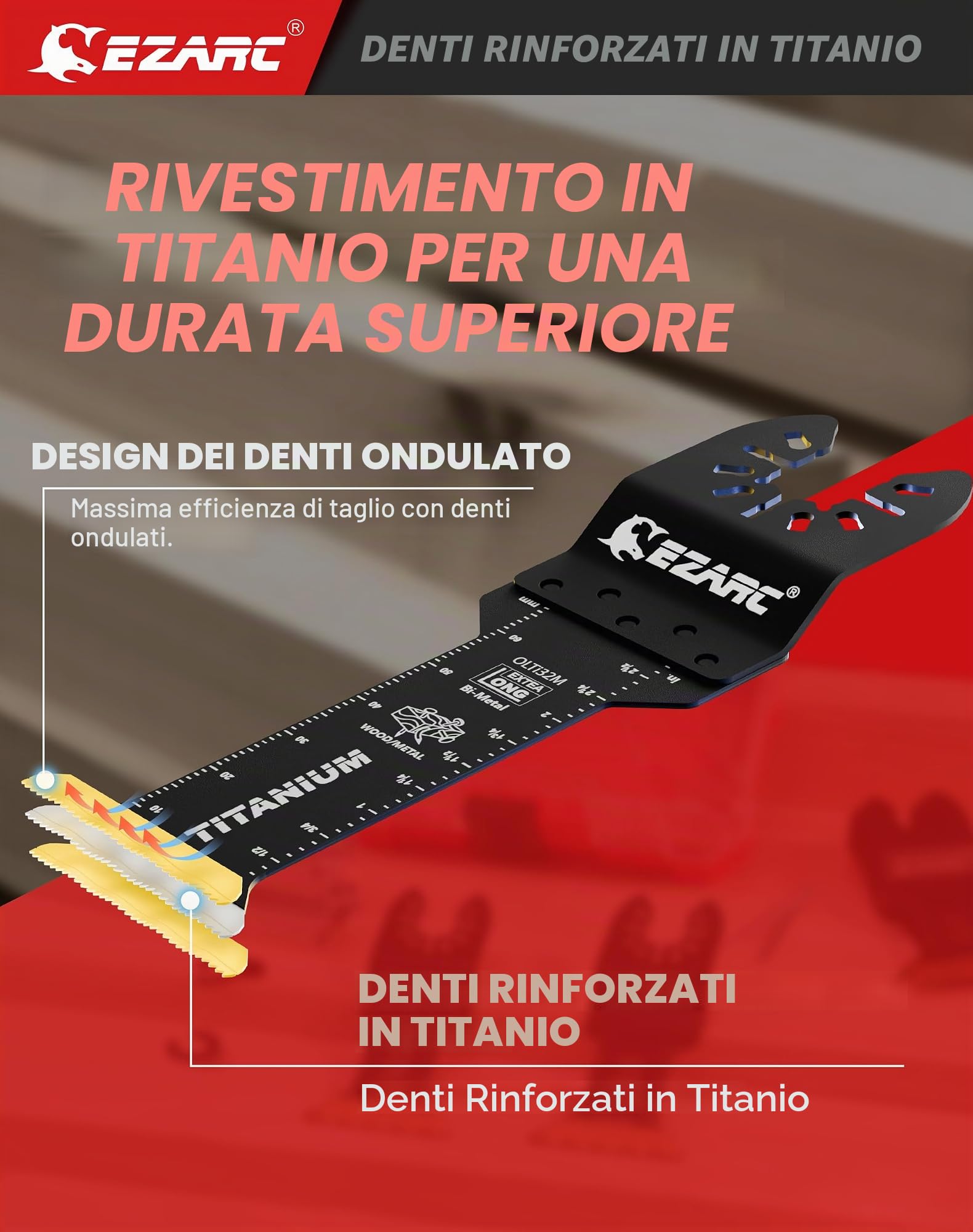 Lame per sega oscillante EZARC in titanio, extra lunghe, ideali per tagliare metallo, legno, chiodi, viti e plastica. Confezione da 10.