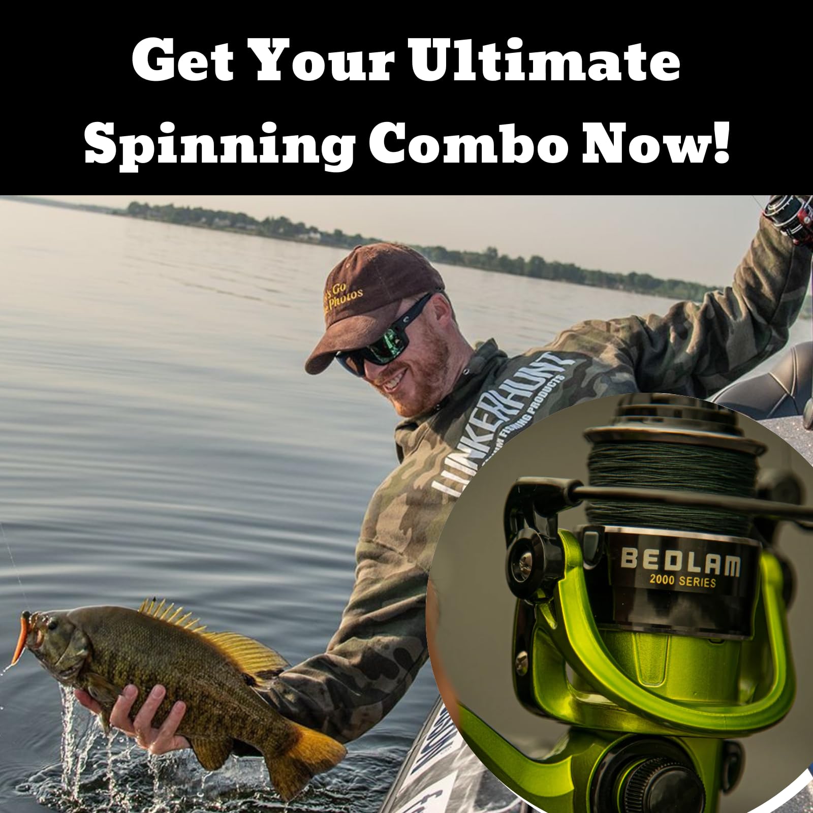 Lunkerhunt Fishing Rod and Reel Combo 6 Feet, 8 Inches | Spinning Reel Right and Left | Bedlam Fishing Rod Combo