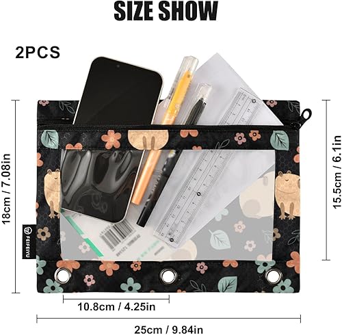 Vista 15 de Gredecor Estuche para lápices con 3 anillos, con cremallera de dinosaurio, paquete de 2 unidades, organizador transparente para la escuela