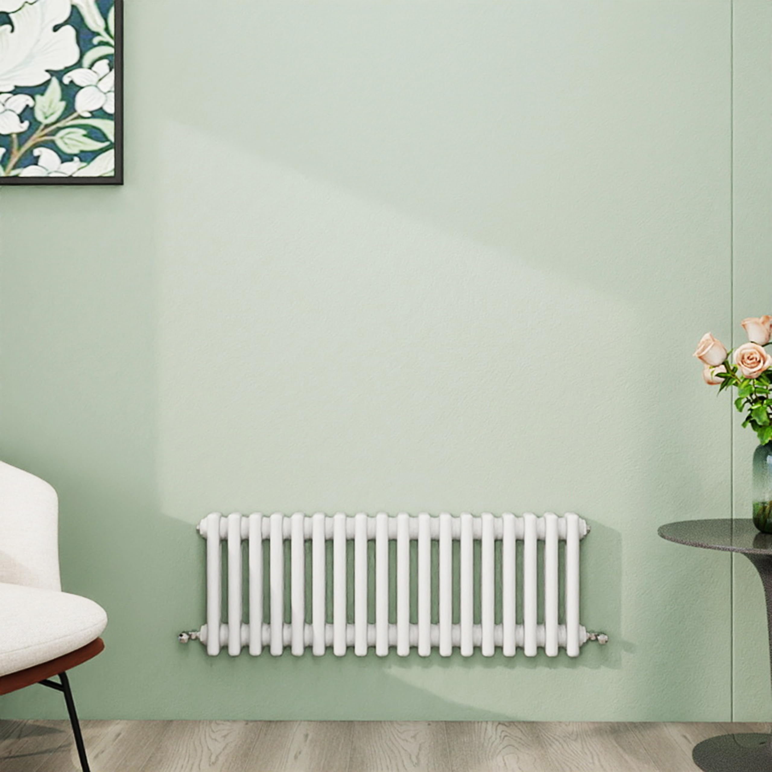 Simple Bathroom Column Radiators White 300×830mm Horizontal Triple Traditional Cast Iron Style Interior Designer Radiator