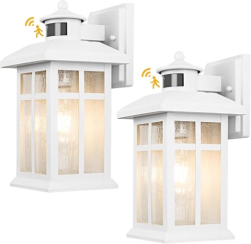 Miniatura 1 de Paquete de 2 luces para exteriores con sensor de movimiento, lámparas exteriores para casa blanca, luces de porche al aire libre, paquete de 2 con