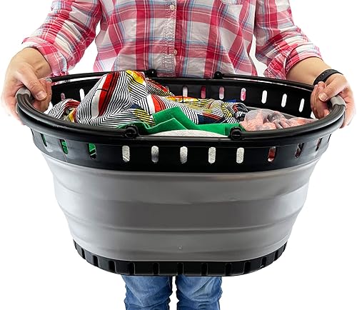 Miniatura 6 de SAMMART Juego de 2 cestas plegables de plástico para la ropa sucia de 25 litros (6.6 galones), contenedor de almacenamiento plegable y organizador