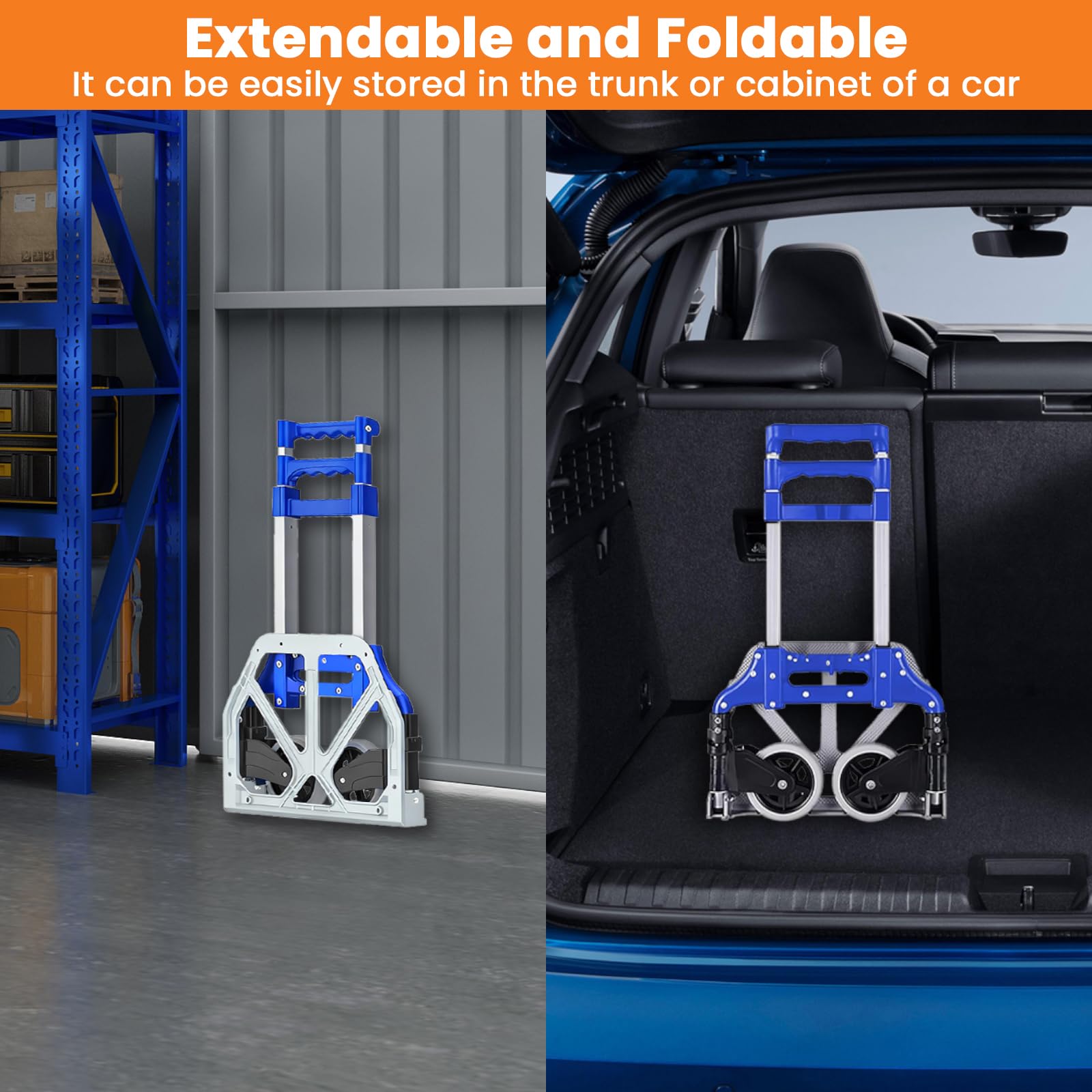 MAXBROTHERS Diable Pliable en Aluminium,avec poignée télescopique et Roue en Caoutchouc rotative à 360, 1 Cordons Extensibles,degrés pour Les Bagages,Shopping,Voyage,déménagement et(TPR-Wheels)