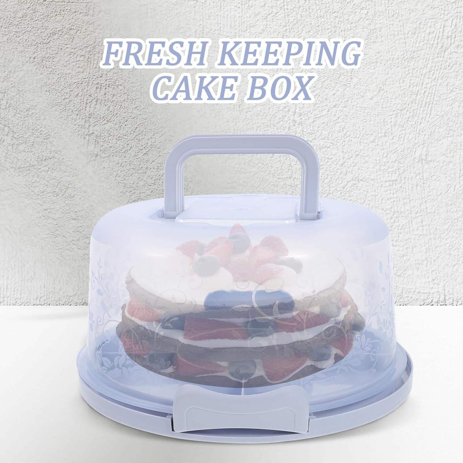 8-inch Light Blue Cake Carrier Box with Handle, Reusable Birthday Cake Storage and Packaging Container for Home Baking and Transport