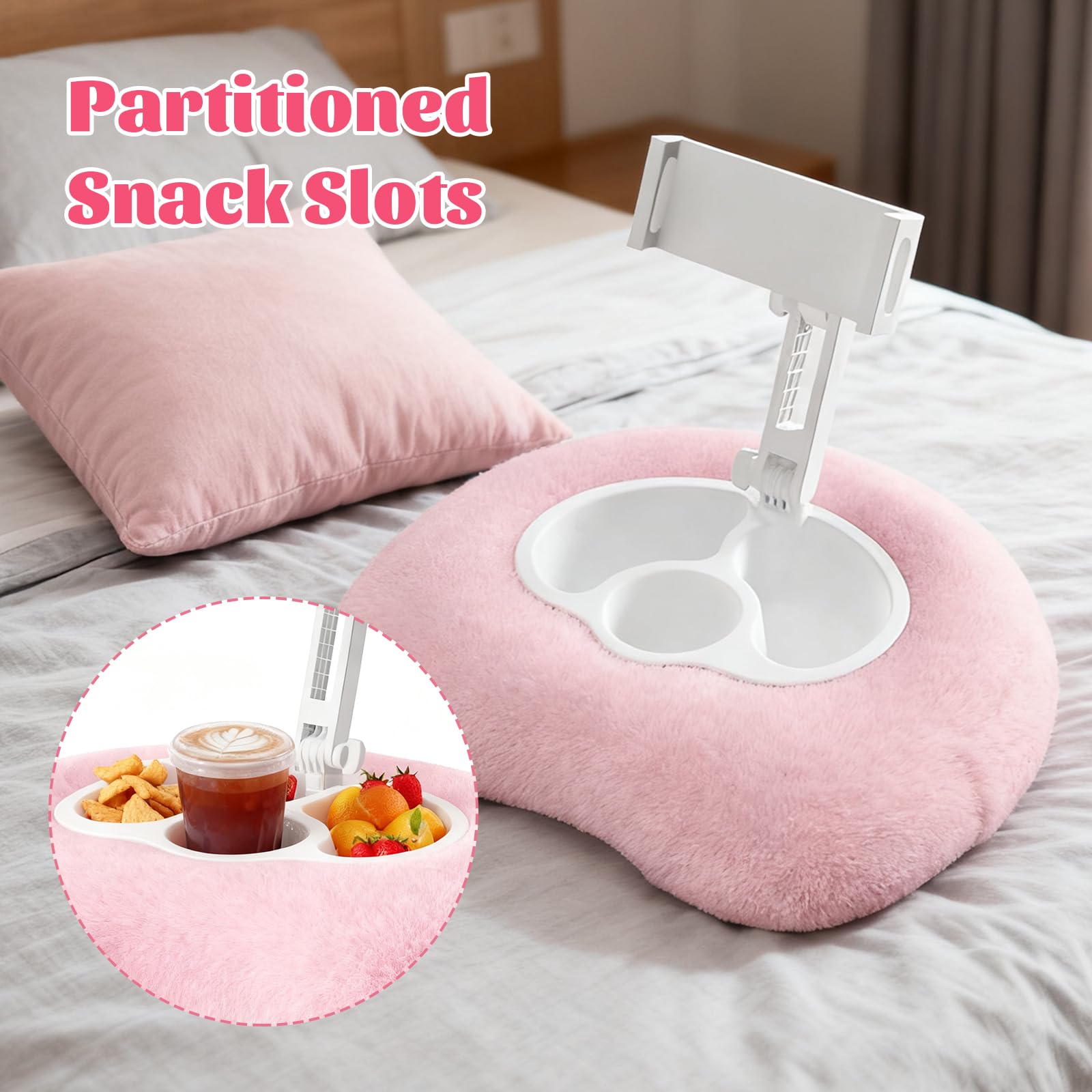 JAOGAUS Soporte para Tablet, Soporte Ajustable para Kindle para Leer con 3 Compartimentos para Refrigerios, Compatible con Teléfonos, Tabletas y Dispositivos Kindle de 4,7 a 13 Pulgadas.