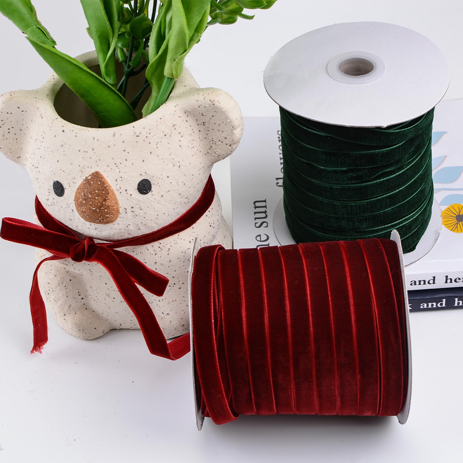 Nastro Di Velluto Rosso Scuro 50 M - Vintage Per Regali, Matrimoni E Decorazioni Natalizie - Foto 7