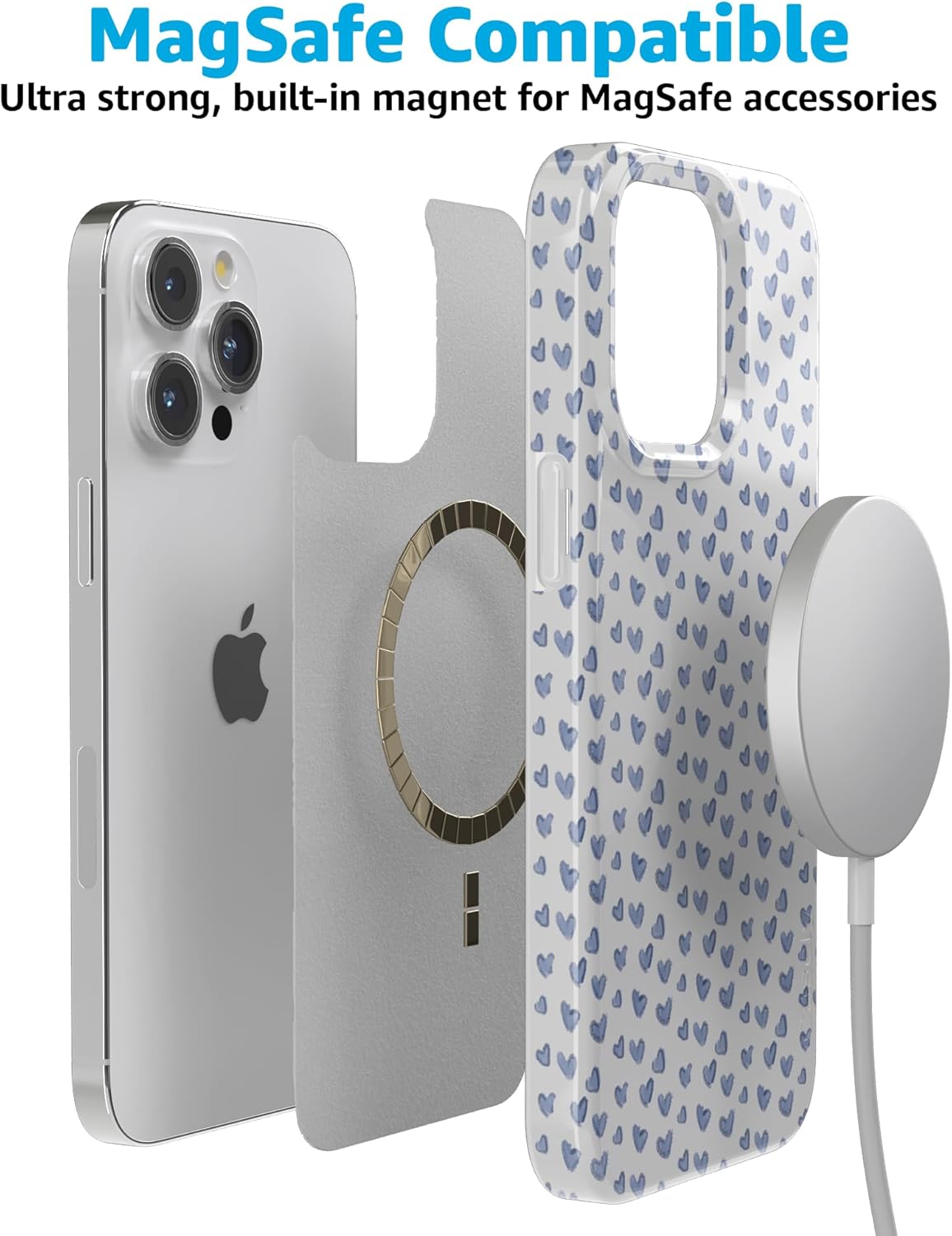 Casely iPhone 15 Pro Max Case | Lovebug | Blue Hearts | Compatible with MagSafe | Classic Ultra Slim Design