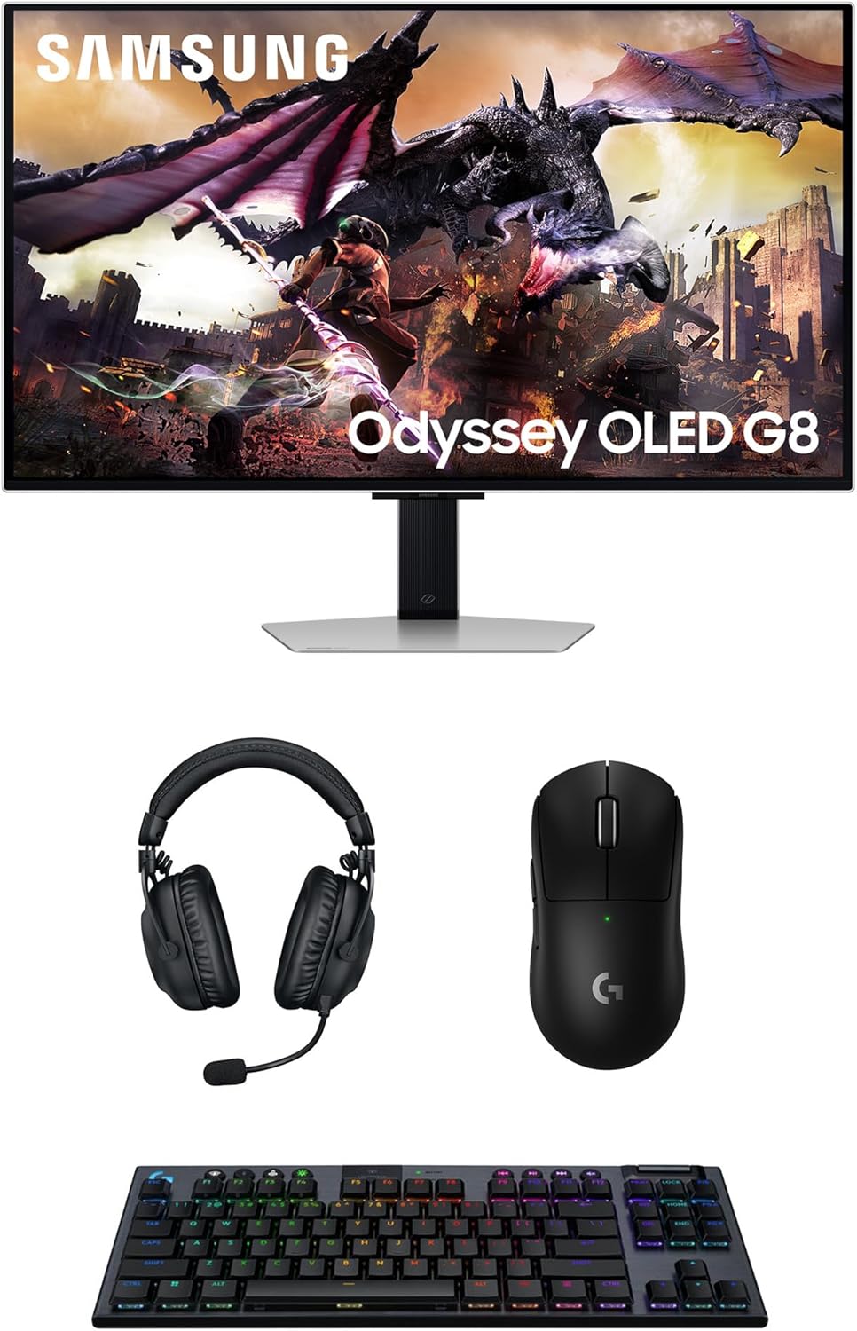 Samsung 32DG8 32″ Odyssey G80SD 4k UHD Smart Gaming Monitor with PRO-X-2-LIGHTSPEED Headset, G915 Keyboard, and PRO-X-2-SUPERLIGHT Mouse (2024)