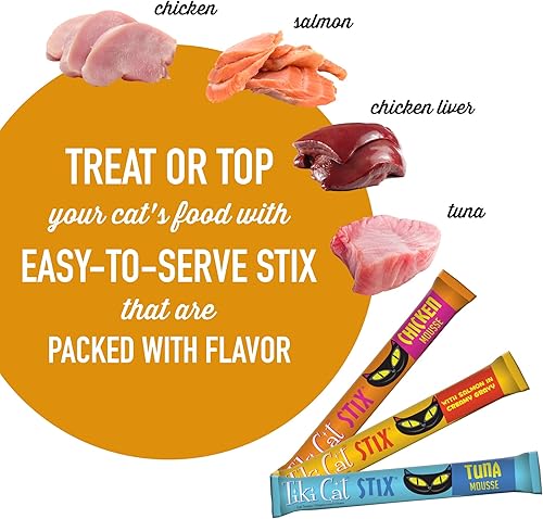 Miniatura 5 de Tiki Cat Stix Mousse Golosinas, Mega tarro variado, golosina indulgente de una sola porción o adorno para alimentos secos, 50 unidades, 25 onzas