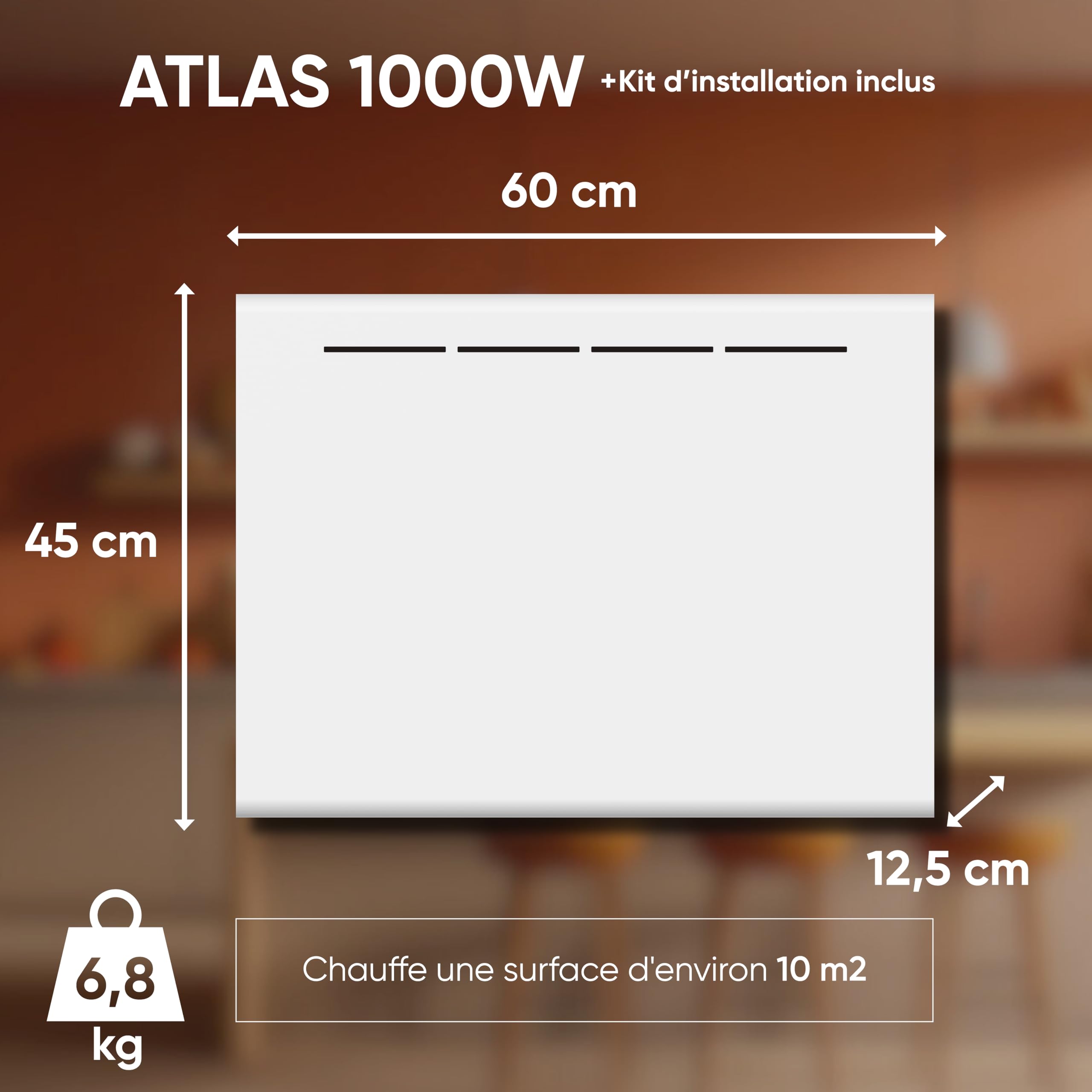 BESTHERM - Radiateur électrique fixe à inertie sèche céramique 1000W Bestherm ATLAS horizontal blanc