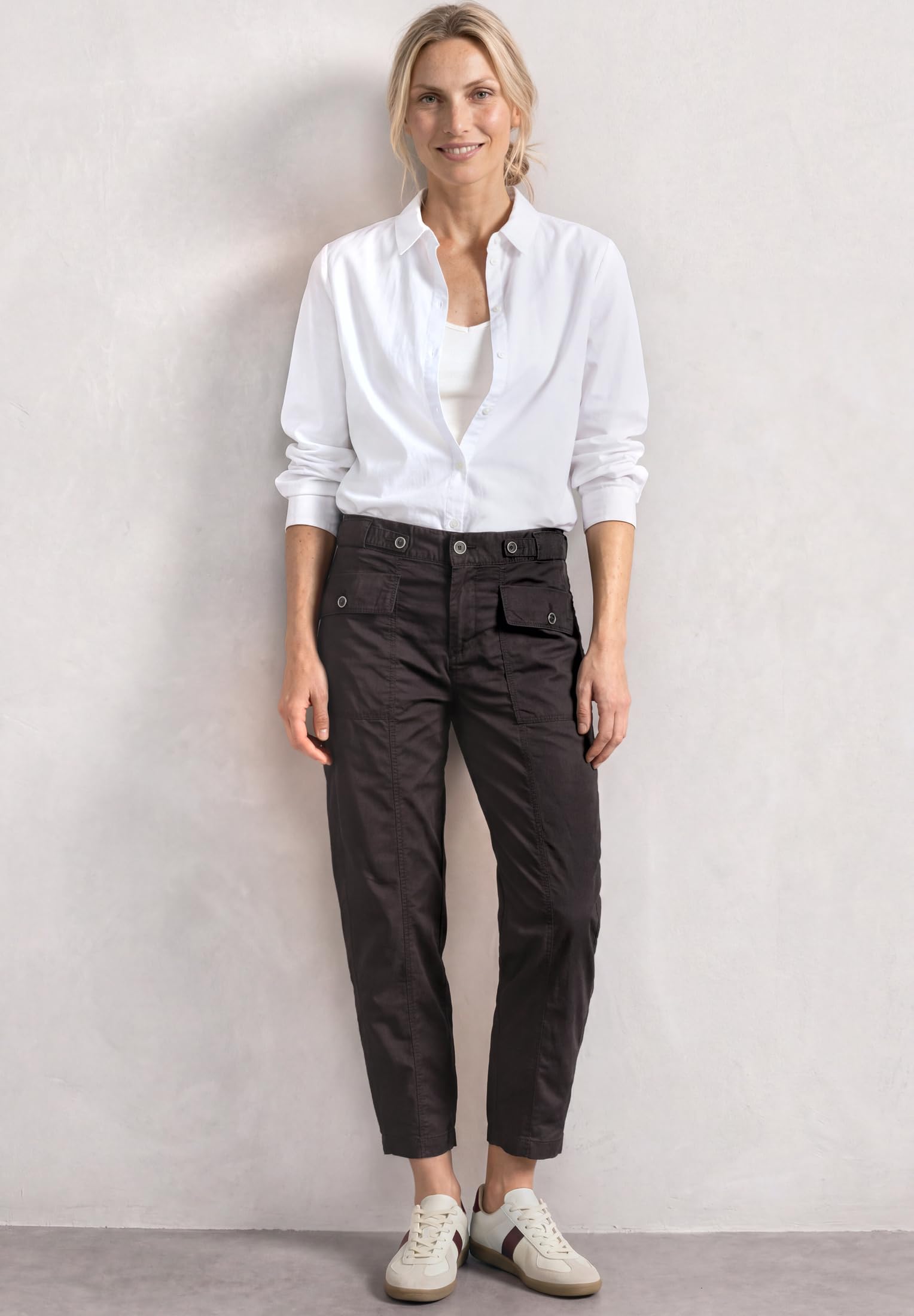 Street One Damen High Waist Barrel Leg Hose im Casual Fit 3818741