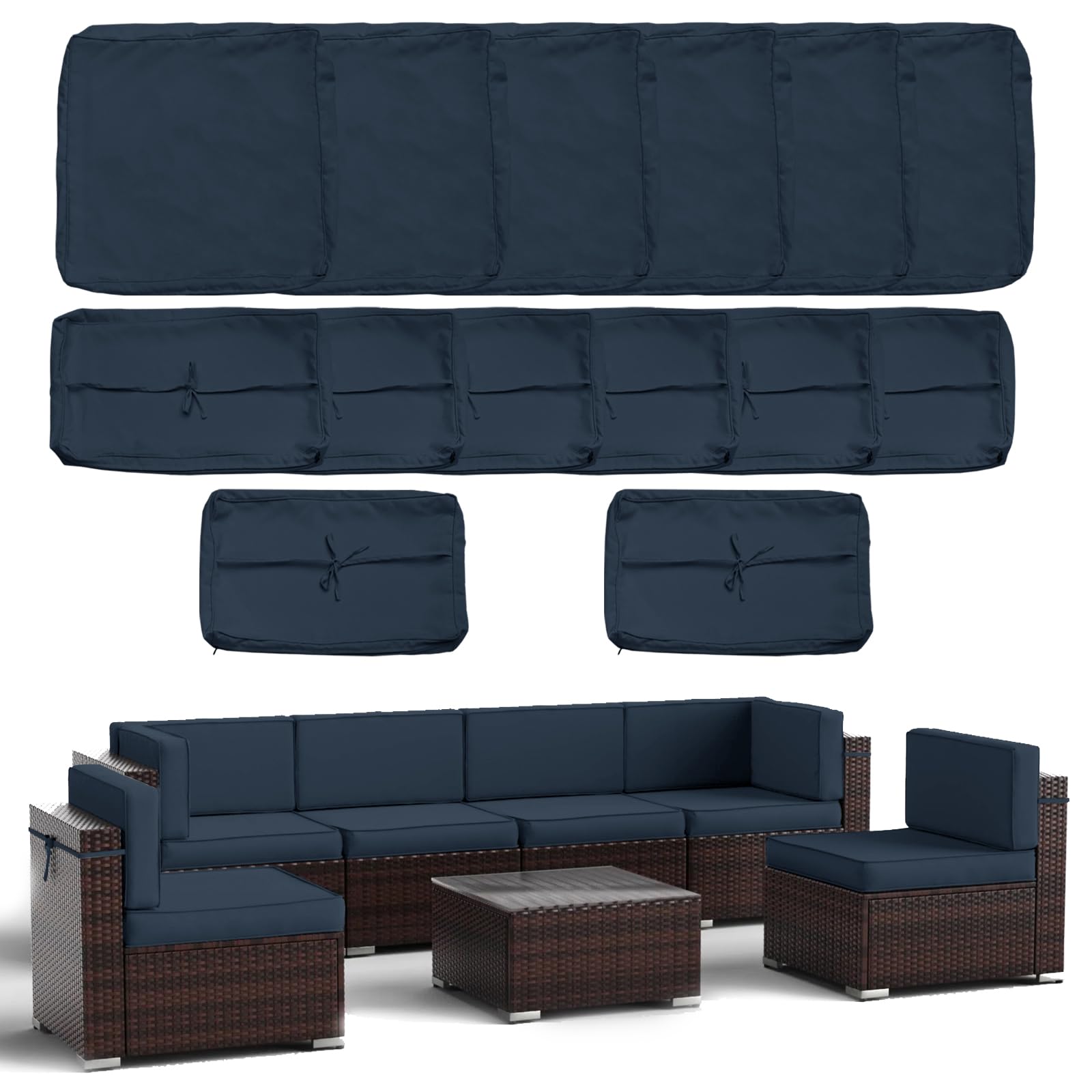14 pieces patio cushion covers replacement?cushion covers for patio furniture?outdoor cushion covers replacement (23.6 * 23.6 * 4.33in, dark blue)