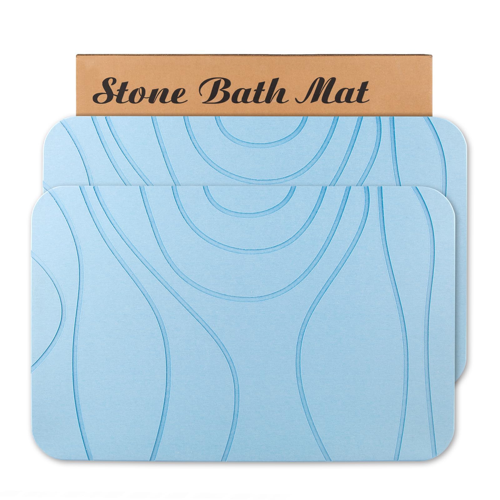 HUMIGA Stone Bath Mat, 2 Pack Diatomaceous Earth Shower Mat, Non-Slip Super Absorbent Quick Drying Bathroom Floor Mat, 24x15, Blue