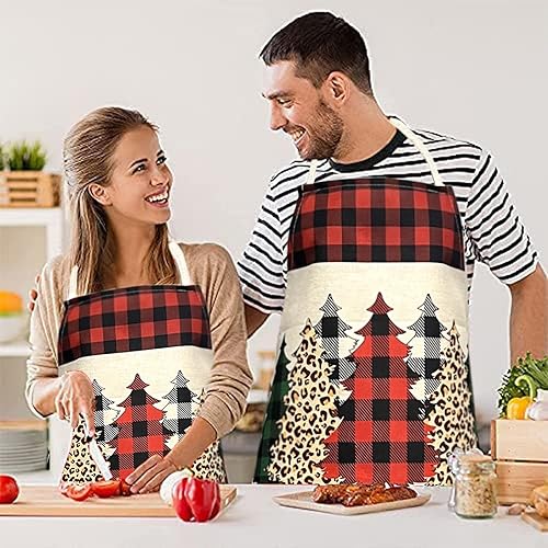 Miniatura 2 de Kovewon Delantales de Navidad para mujeres y hombres, delantal de cocina rojo para adultos, delantal a cuadros de búfalo para asar a la parrilla,