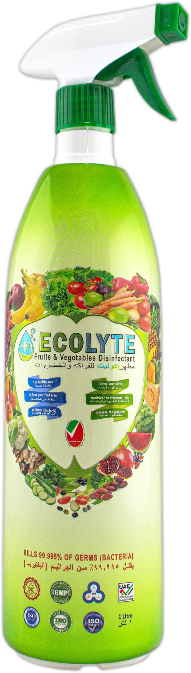 Ecolyte Disinfectant Spray Food Spray and Food Sanitizer, Organic Fruits & Vegetables Wash - Healthy & Safe 100% Natural (1 liter)