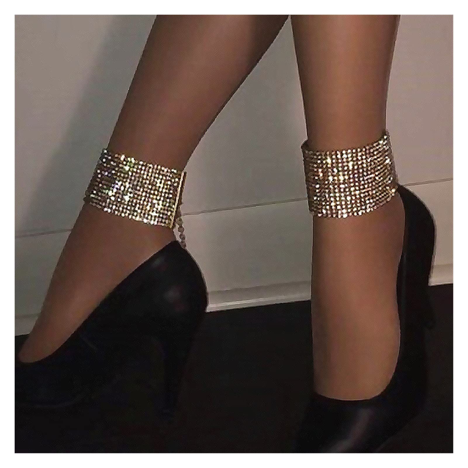 Tobilleras/Tobilleras Fiesta exagerada Moda para Mujer Juego de Adornos para pies Finos con Diamantes Pie de múltiples Capas Cadena Desnuda Chica Tobilleras Pulseras de Tobillo (Color : Gold)