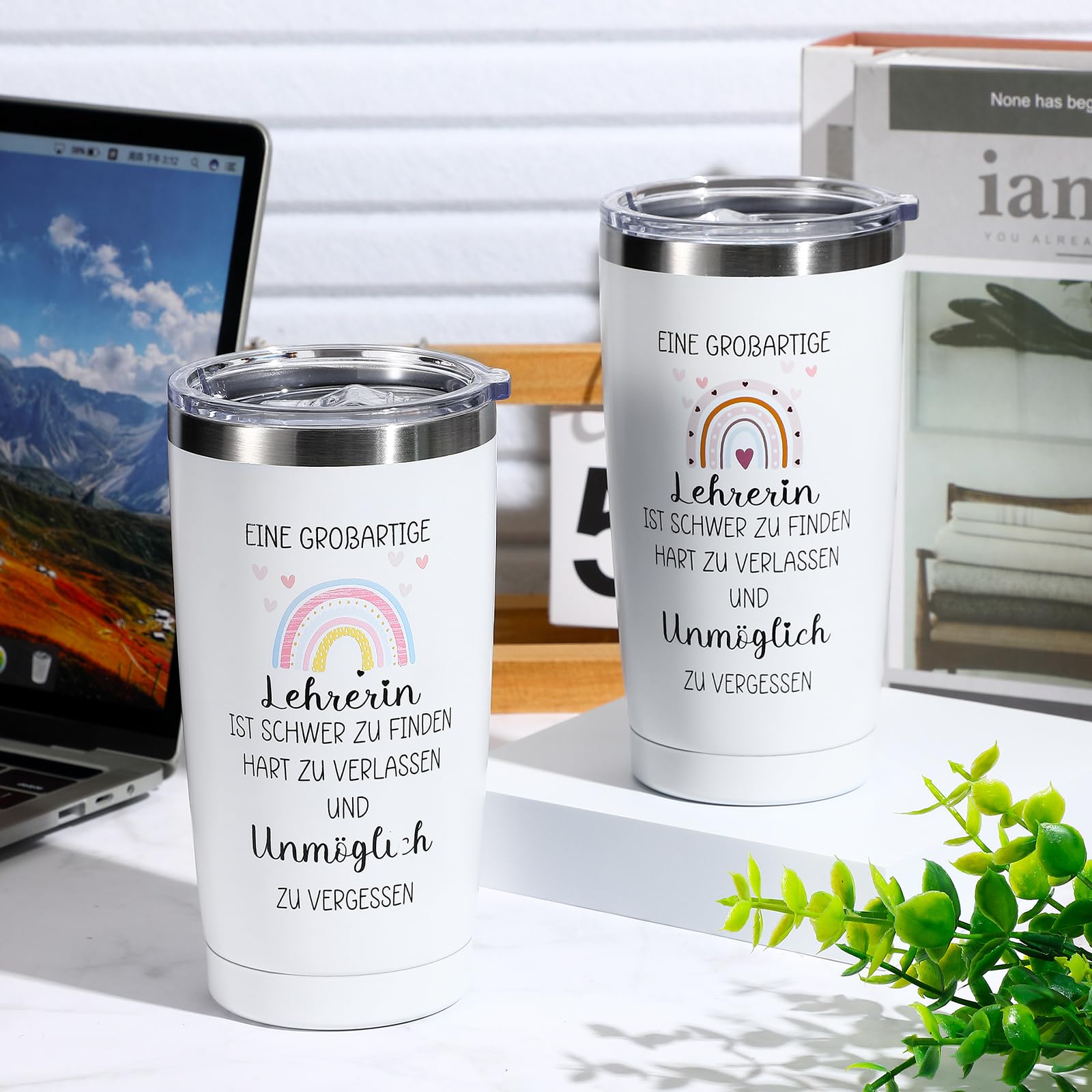 Regalo Per Insegnanti - Tazza Acciaio Inox 590 Ml Con Cuore E Accessori, Blu Rosa - Foto 3