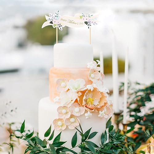Miniatura 8 de Ercadio Paquete de 3 decoraciones para tartas con diseño de flores para el Día de la Madre, para el Día de la Madre, decoración de tartas para el