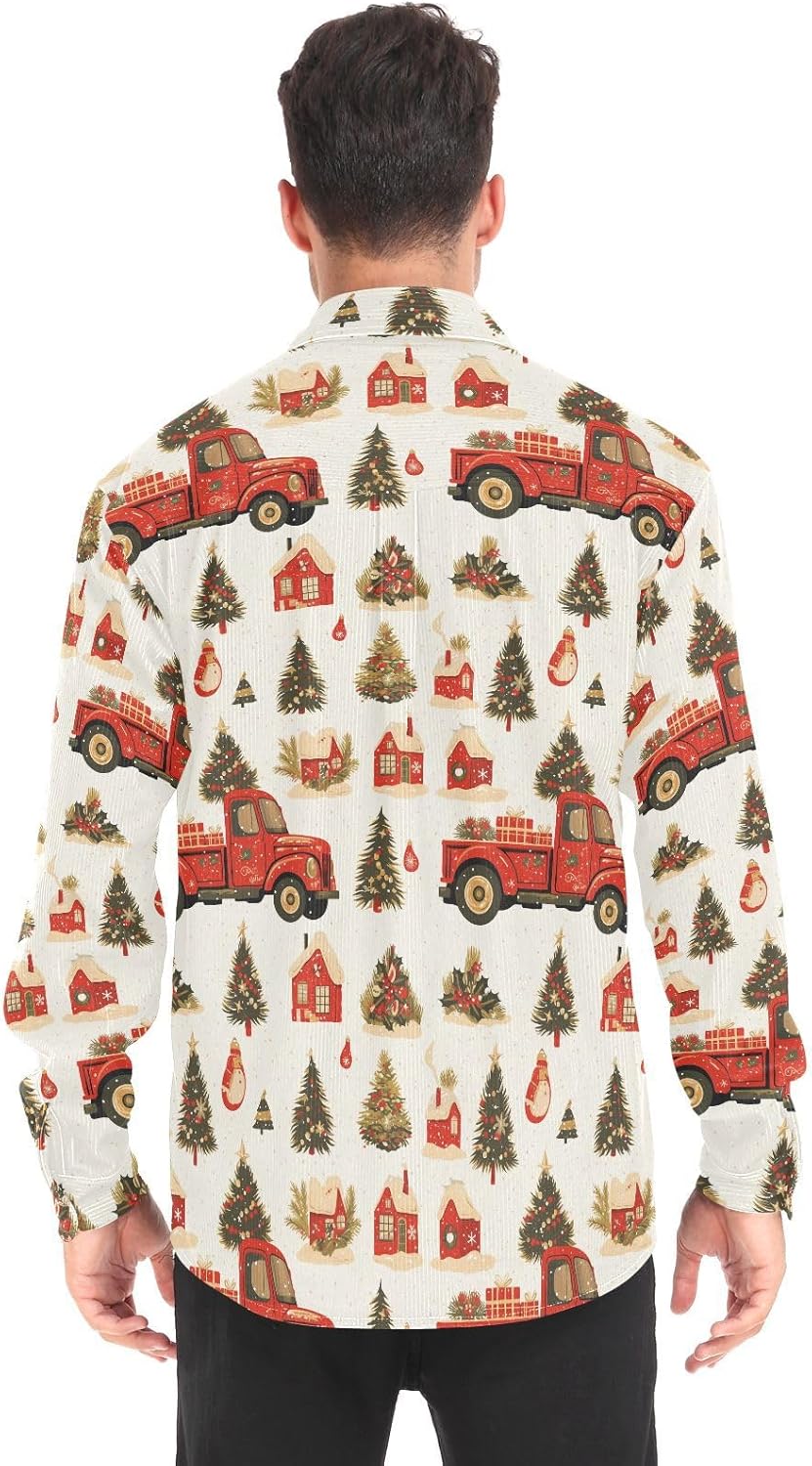 KLL Cute Christmas Tree Red Truck Women Men Regular-Fit Rugby Shirts Dating Long Sleeve Tops