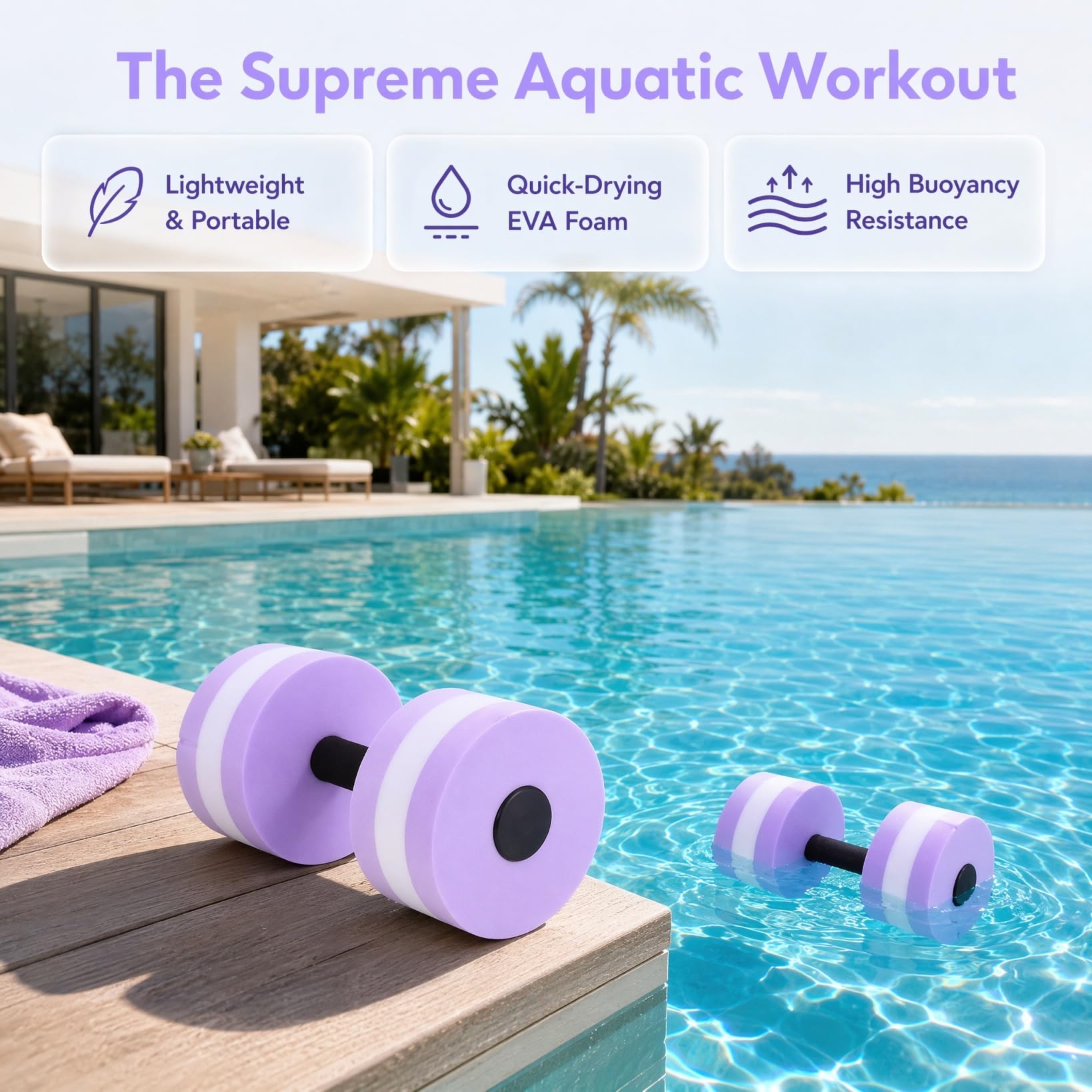SEWACC Lot de 2 haltères aquatiques légers en mousse EVA pour exercices aquatiques et aérobic