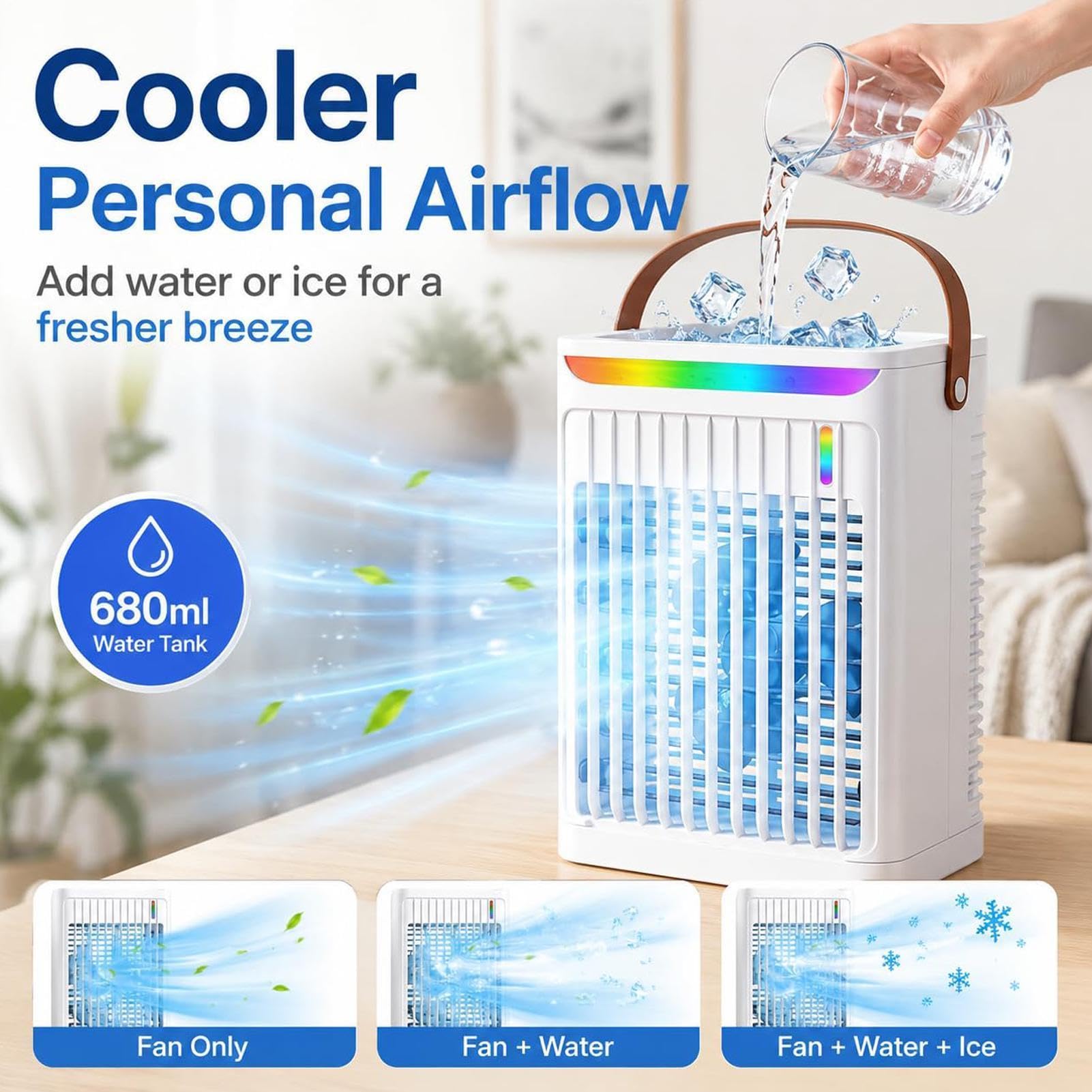 Ventilatore Nebulizzatore Soffiatore D'Aria A 6 Velocità Con Luce A 7 | Ventilatore Nebulizzatore Da Esterno Con Serbatoio Da 800 Ml Per Casa Ufficio Esterno Campeggio Spiaggia Auto
