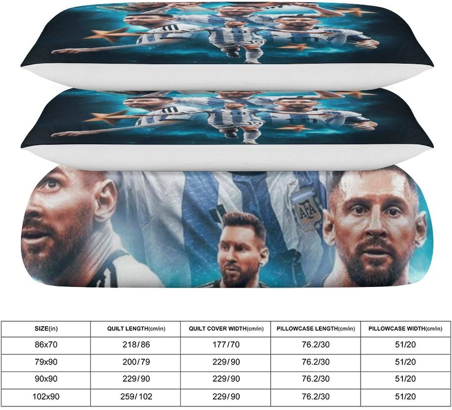 Bedding Duvet Cover Sets Football Superstar Bedding 3D Printed Lightweight 3 Piece Comforter Sets, 1 Duvet Cover and 2 Pillow Shams for Kids Boys Girlsr Adult (Queen) 90"×90"