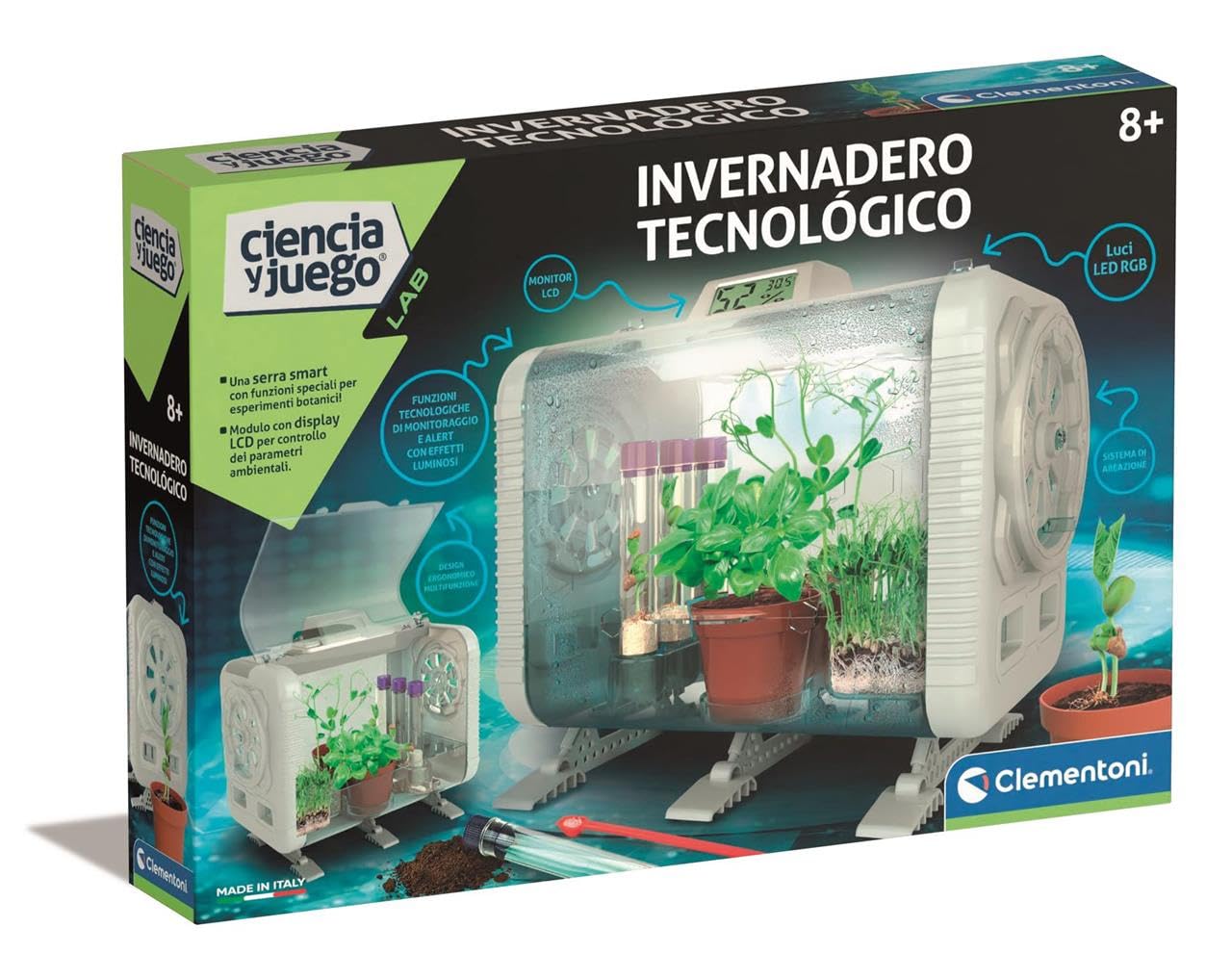 Clementoni - Invernadero Tecnológico - Juego de Botánica para Niños - Experimenta con la jardineria y la Ciencia - Control de Temperatura Humedad y Luz - Pantalla LCD - A Partir de 8 Años - 55562
