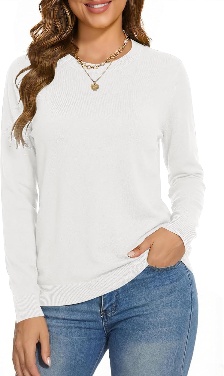 LaGracia Womens Wool Blend Crew Neck Long Sleeve Lightweight Fall Sweater 2026