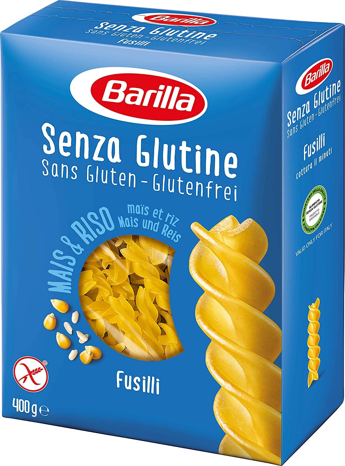 Barilla Pasta Fusilli sin gluten de arroz y maíz – Pack de 28 (28 x 400 g)