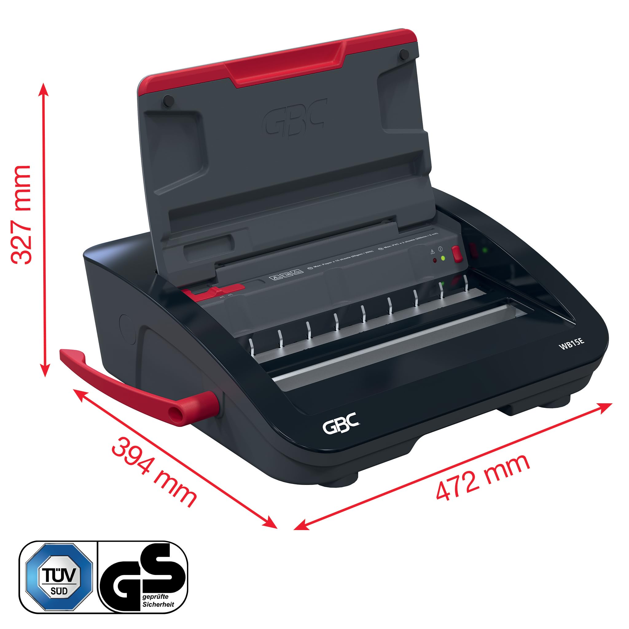 GBC 4410066 - Encuadernadora Eléctrica WireBind WB15E, Encuaderna 125 Hojas A5/A4, Perforadora Eléctrica con LED Antiatasco, Perfora 15 Hojas, Negro/Plata
