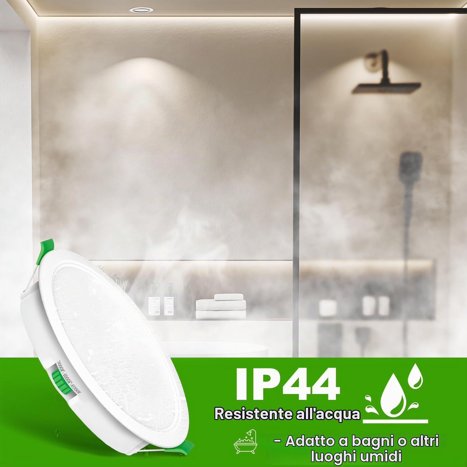 Faretti LED da Incasso per Cartongesso 230V, 10W Foro Ø 95-105mm Faretti Incasso Cartongesso Ip44, Dimmerabile, Luce Calda 3000K Luce Neutra 4000K Luce Freddo 6500K, Set di 24