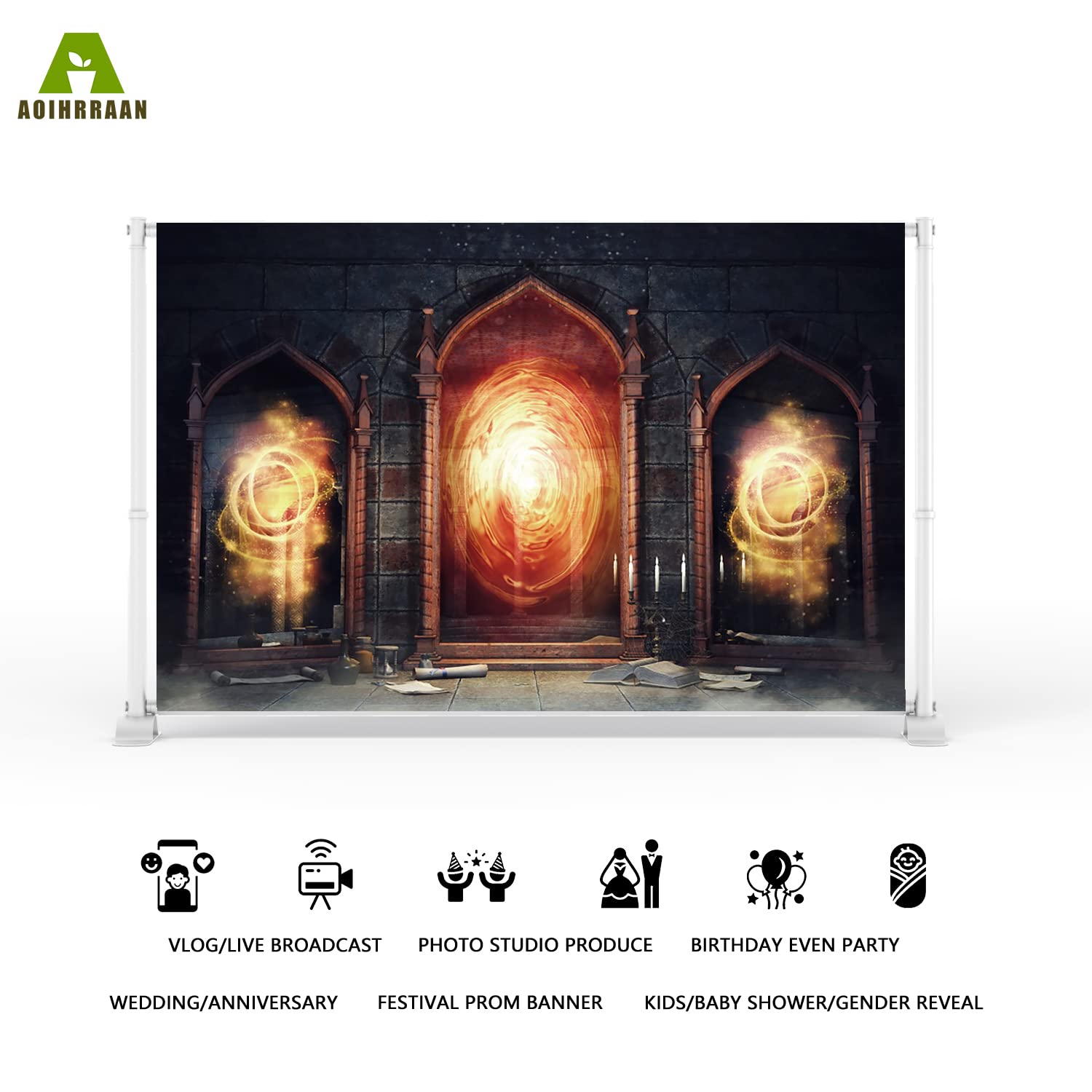 Aoihrraan 3x2,5m Magic Mirror Backdrop Dark Vintage Castle Grunge Brick Candles Magical Book Arch Door Photography Background Child Girls Boys Adults Artistic Personal Portrait Photo Studio Props - Image 2