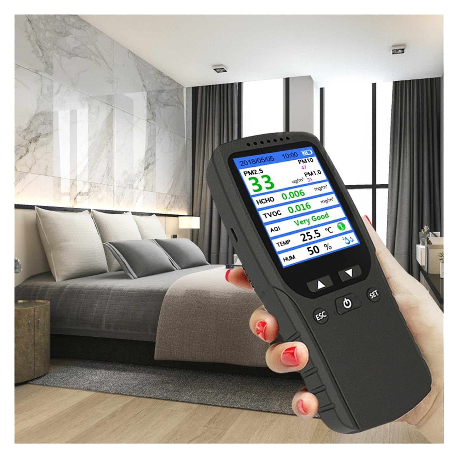 Monitor Di Qualità Dell'aria Contatore Particelle Polvere D'aria A 3 Canali Analizzatore Gas Rilevatore PM10 Pm1.0 Pm2.5 Per cucina e camper
