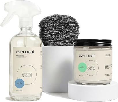 Everneat Oven Cleaning Kit Natural Oven Cleaner and Kitchen Cleaner | Heavy Duty | Grill, Cooktop, Rack | Fume-free| Non-toxic | Safe to Clean All Ovens Purify | Refillable Glass Jar & Bottle