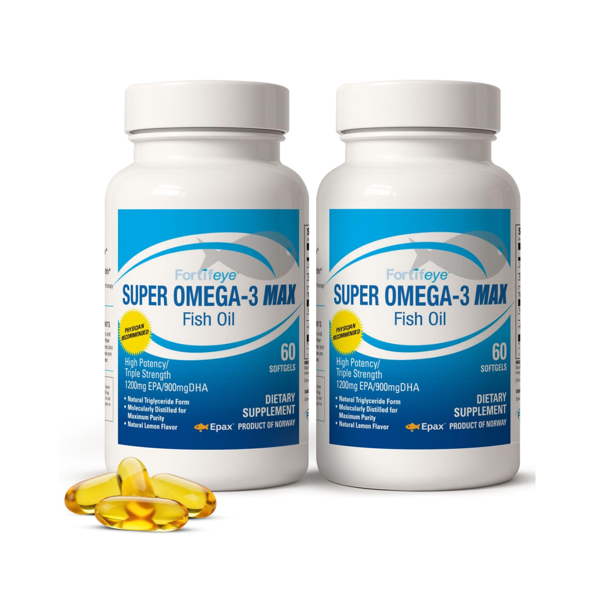 Fortifeye Super Omega-3 Max Fish Oil - 60 Count - Quadruple Strength Ultra-Pure rTG Omega-3-2400mg EPA + DHA in 2 Softgels - Expertly Concentrated & Purified in Norway from Wild Fish - Lemon Flavor — Amazon image 10