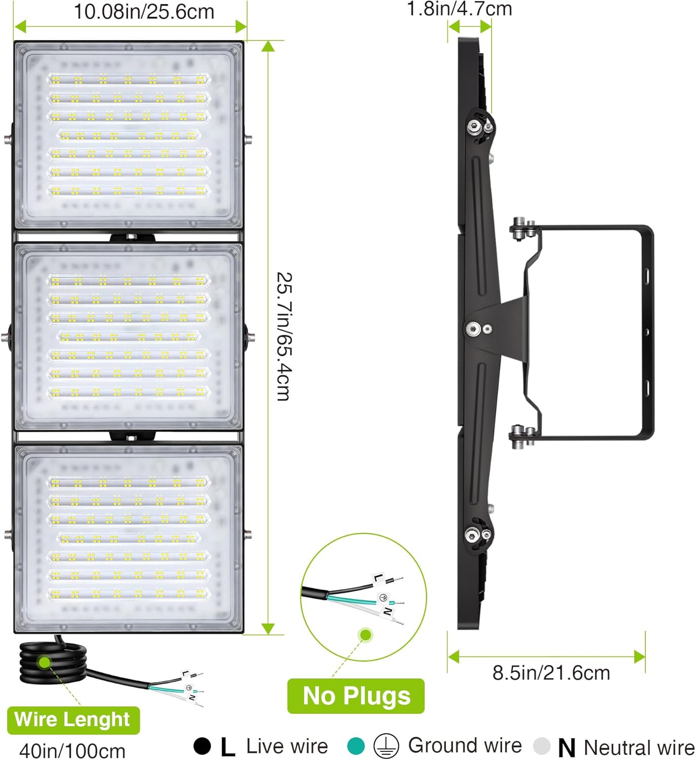 2 Pack LED Flood Lights Outdoor, STASUN 600W 60000lm 6000K Daylight White IP66 Waterproof, Commercial Parking Lot Lights, 3 Heads for Yard Street Stadium Outdoor Area Floodlight Bright Security Lights