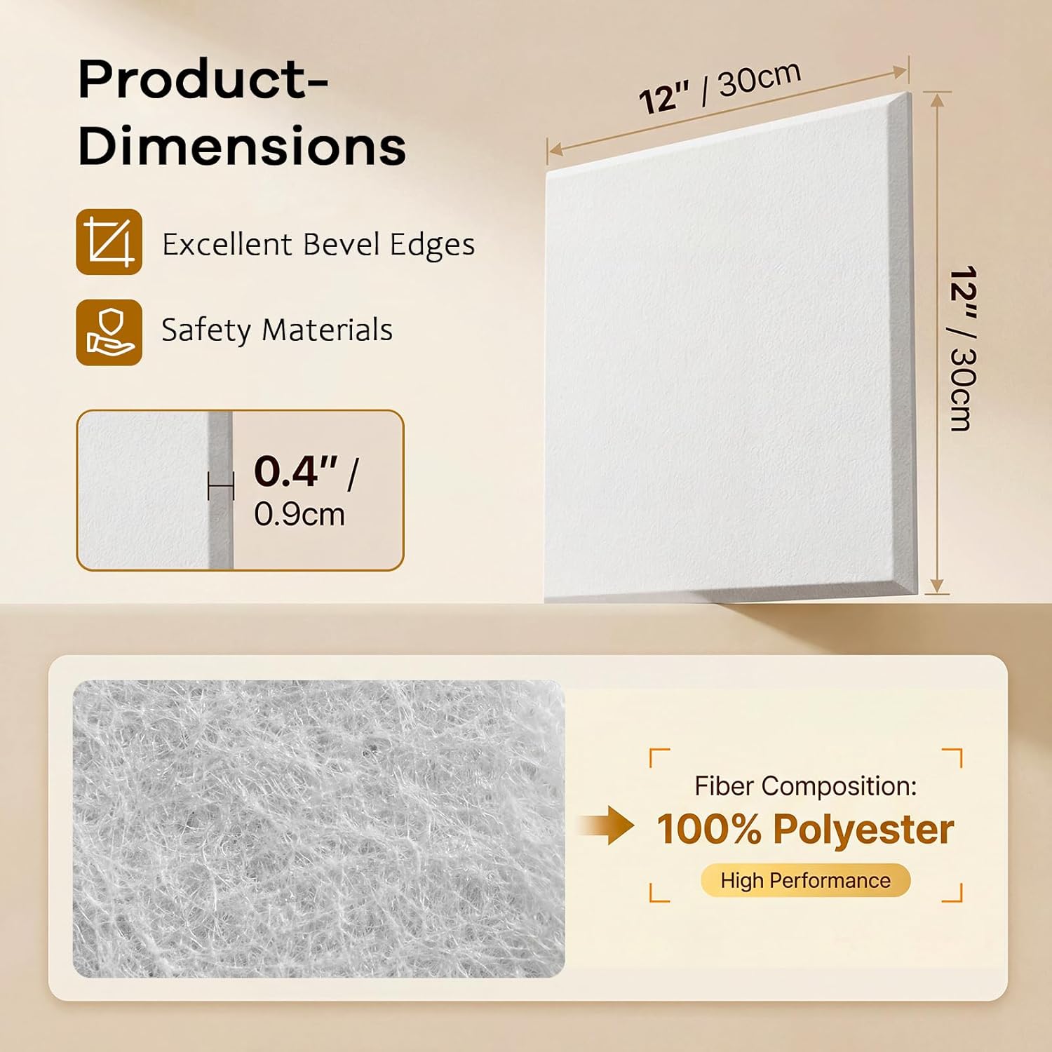 Self-Adhesive Acoustic Panel，18 Pack Sound Proof Foam Panels，12" X 12" X 0.4" High-Density Sound Proof Foam Panels for Walls,Door,Ceiling(White)