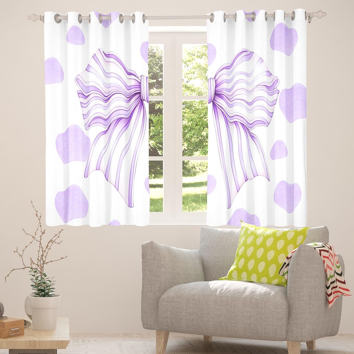 Fenstervorhänge mit Fliege, romantische, schöne Prinzessinnen-Fenstervorhänge, Kawaii, verträumte Fantasie, für Jungen und Mädchen, Raumdekoration, Lila, 2 Paneele, 106 x 160 cm (B x L)