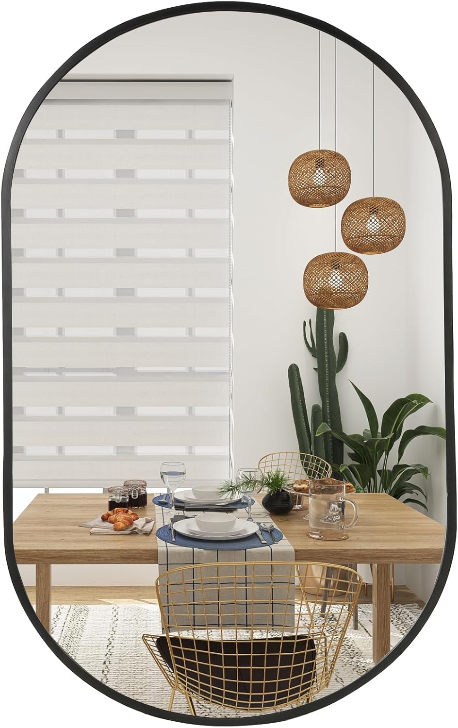 Espejo de baño ovalado de 24 x 36 pulgadas, espejo negro ovalado para pared, espejo de tocador con marco de metal, espejos de baño para decoración