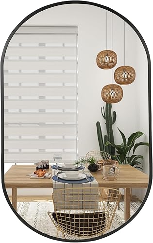 Espejo de baño ovalado de 24 x 36 pulgadas, espejo negro ovalado para pared, espejo de tocador con marco de metal, espejos de baño para decoración