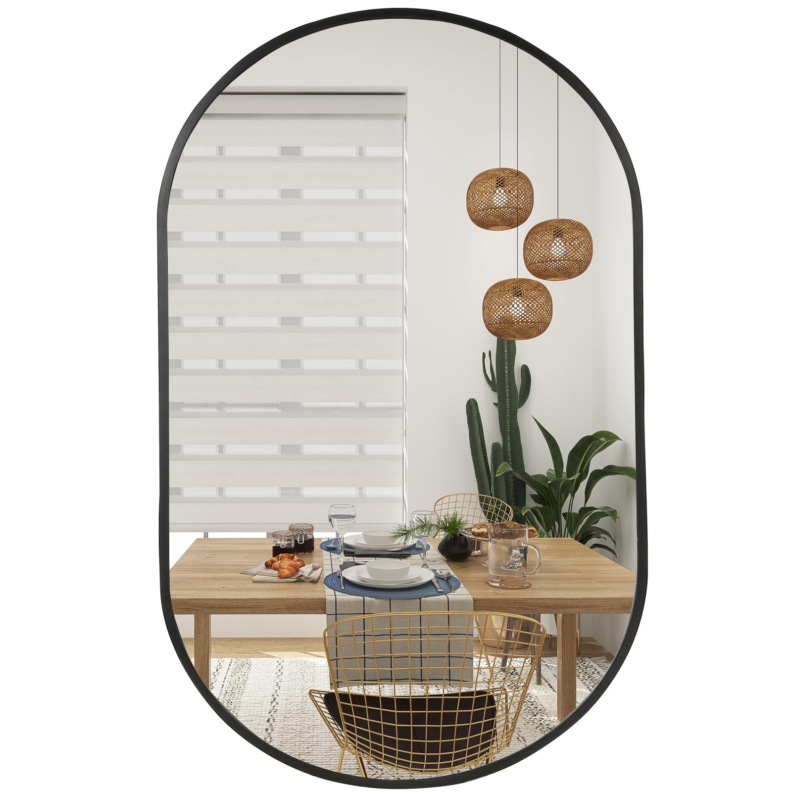 24x36 Inch Oval Bathroom Mirror,Oval Black Mirror for Wall,Metal Framed Vanity Mirror, Bathroom Mirrors for Wall Decor,Living Room,Bedroom,Batnroom,