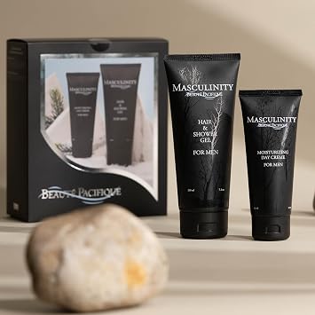 Beauté Pacifique - Masculinity Skin Care Gift Set - 100 ml Day Cream & 100 ml Showergel - Suitable for all skin types - Face Moisturiser For Men - Softens The Skin - Hair & Body Wash
