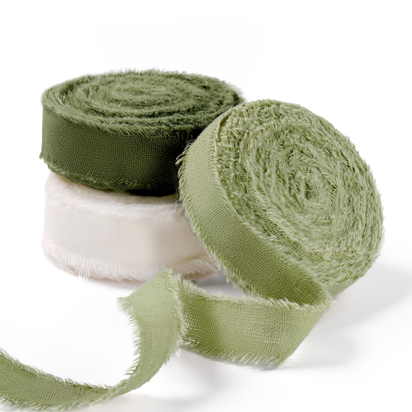 FAKILO Natural Rustic Cotton Ribbon with Frayed Edge, Sage Green 100% Cotton Ribbon 5/8"x 24yds for Vintage Wedding Bouquets,Invitations,Baby Shower,Gift Wrapping,DIY Crafts,Home Decor — view 23