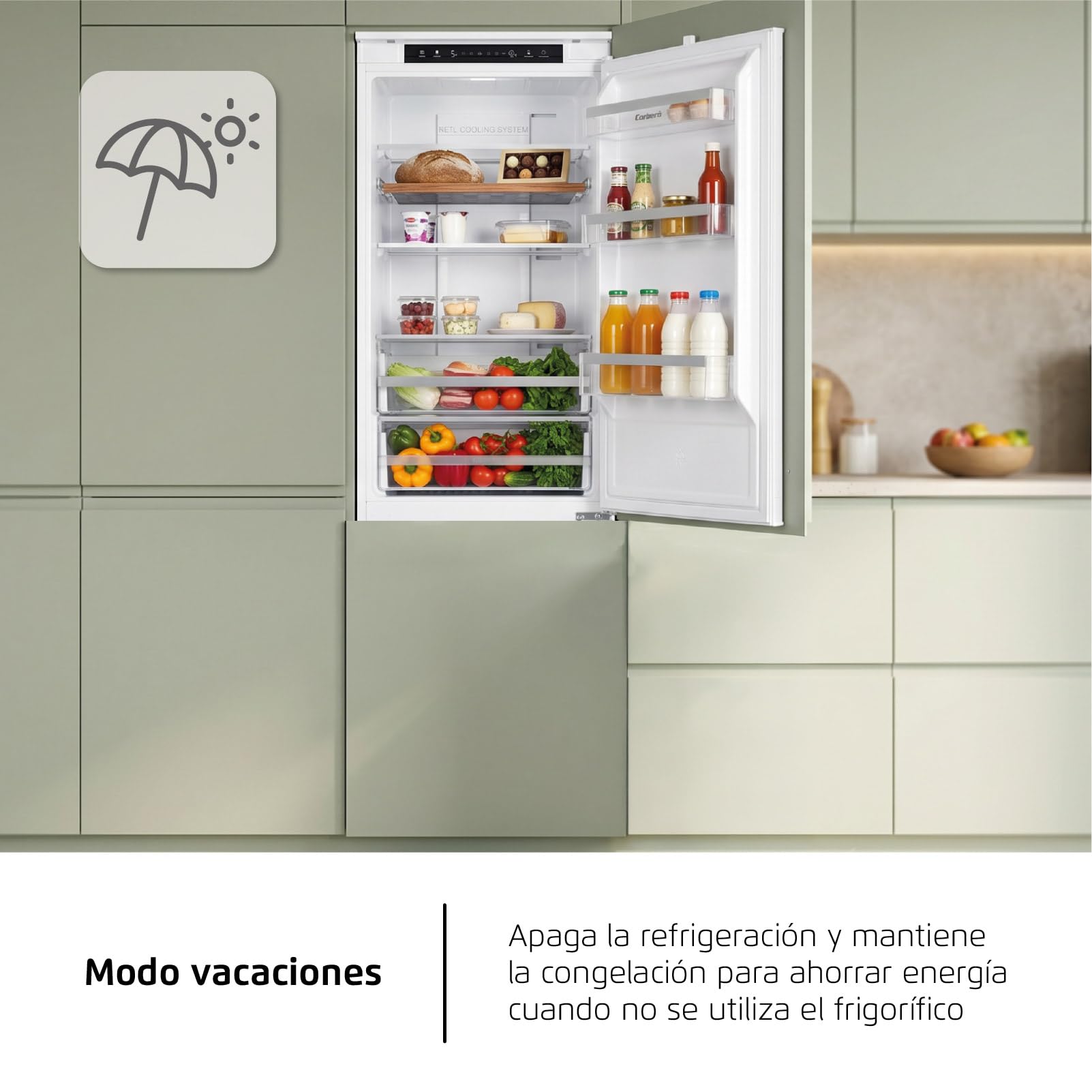 Corberó - Frigorífico Combi | CCH1756NFINT | 253 Litros | 179 cm | No Frost | Display Interior, Fresh Box | Cajón Crisper | Botellero de Madera | Modo Vacaciones | Blanco
