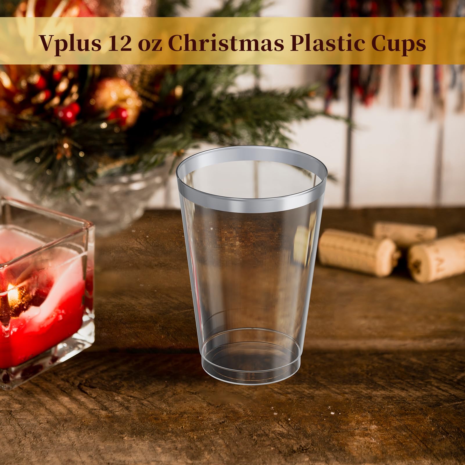 Vplus 150 Pack 12 OZ Silver Rimmed Disposable Plastic Cups for Party — Amazon image 8