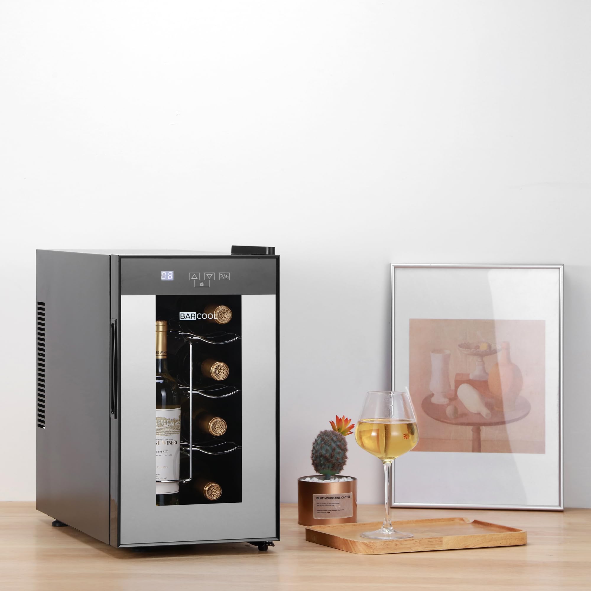 Barcool VINO8 – Table-Top Wine Fridge Black | 5-18°C | Wine Cooler | LED + Digital Display | Glass Door Drinks Cellar | Single-Zone (8 Bottle) — view 4