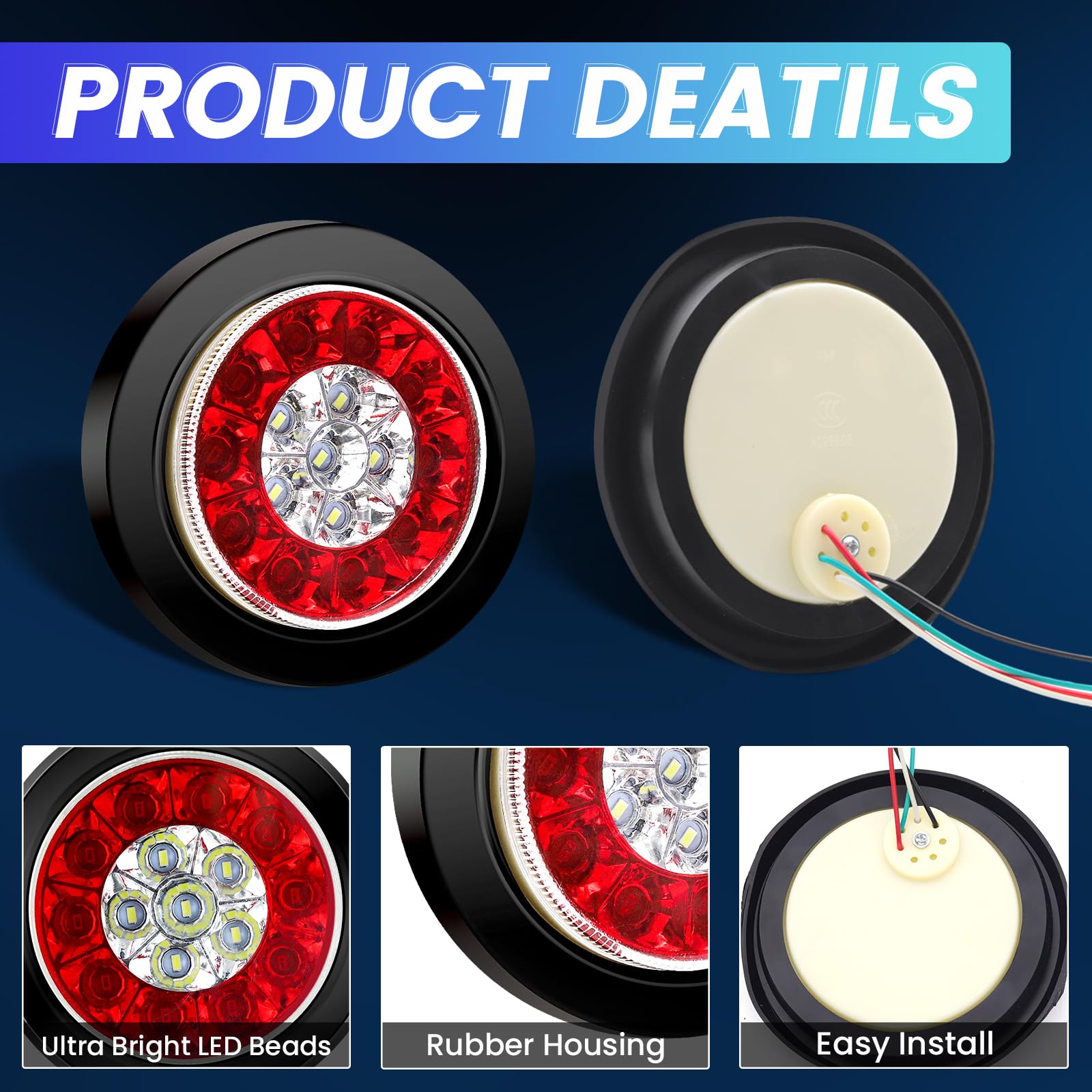 4pcs Luces traseras LED redondas Chapa eléctrica Luces traseras de frenado Luces traseras de freno Luces traseras de freno Luces traseras LED redondas para camiones RV (rojo y blanco)